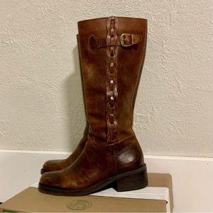 Nicole brown leather braided riding boots